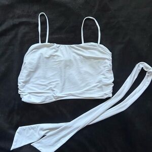 Windsor White Crop Top with Ribbon Wrap